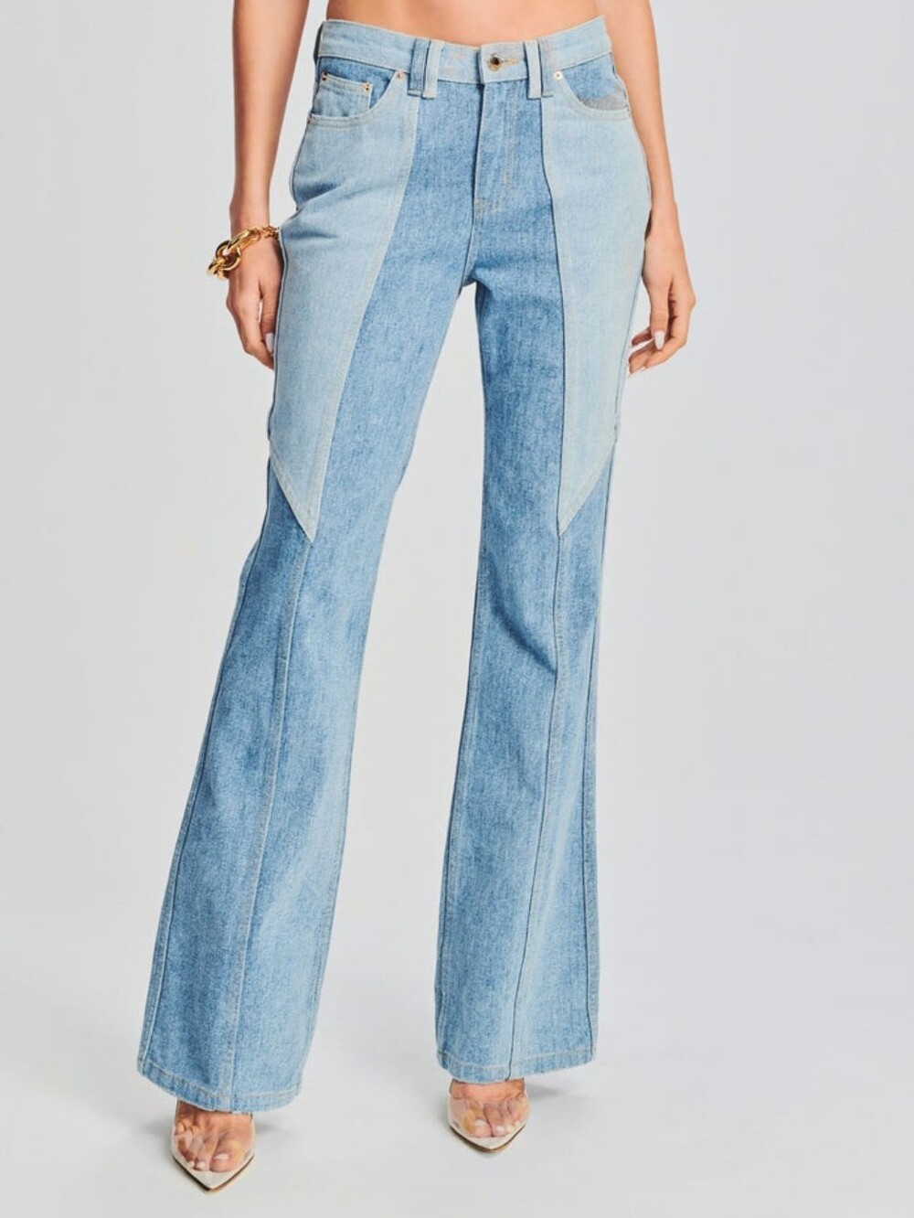 Sincerely Jules Patchwork Two-Tone Light Blue High-Rise Straight Leg Denim Jeans